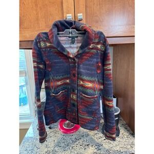 LRL Ralph Lauren Southwestern Aztec Fleece Shawl Collar Cardigan Jacket XS